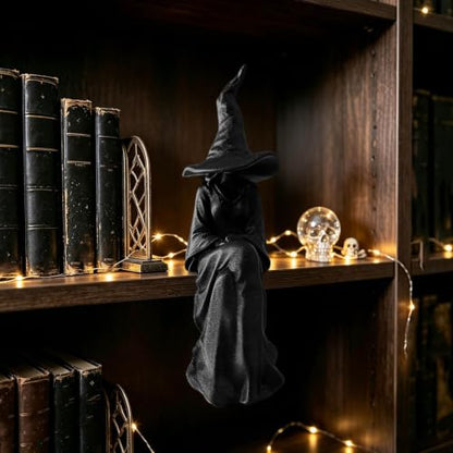 Gothic Witch Reading Decor Statue for Shelf and Mantel, Halloween Home Accent