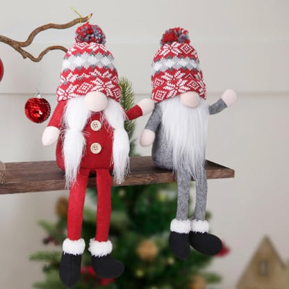 Christmas Gnome Decorations Set - Handmade Elf Santa Scandinavian Figurines