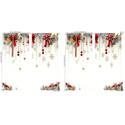 Christmas Window Curtains Set - Red Bows Snowflakes Pine Branches 75x166cm Variation of THIS listing
