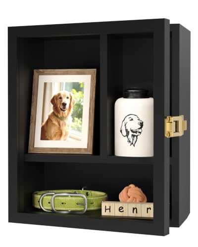 Black 11x9 Inch Pet Memorial Shadow Box with Shelves & Pin-Back Board