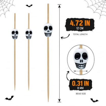 100PCS Skull Bamboo Cocktail Picks for Halloween Party Food & Drinks