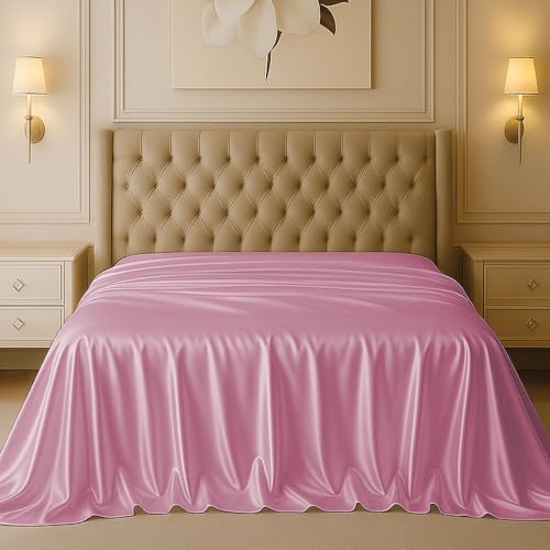 Light Pink King Size Mulberry Silk Flat Sheet 6A+ Grade Luxury Bed Linen