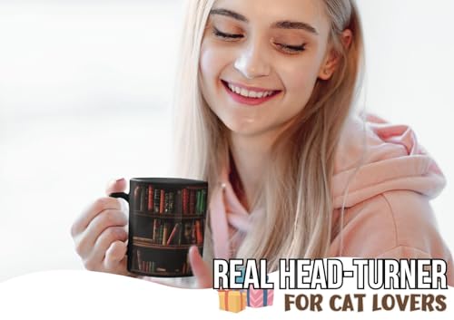 Heat Sensitive Cat Mug - Funny Book Lover Gift for Bookworms, 12oz