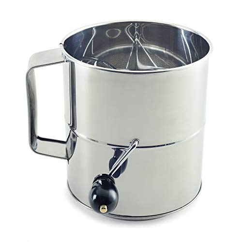 Norpro Polished Stainless Steel Hand Crank Sifter, 8 cups/64 ounces, silver