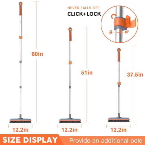 Eazer 2-in-1 Long Handle Floor Scrub Brush with Squeegee - 60 Inch