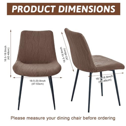 Jacquard Dining Chair Covers Set of 4 with Velcro Lock - Striped Coffee