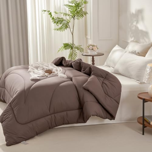 Twin Ultra-Soft Jersey Knit Comforter - Lightweight Down Alternative, Brown