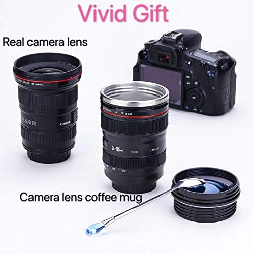 13.5 OZ Camera Lens Coffee Mug - Insulated Travel Tumbler with Spoon, Hot & Cold Drinkware