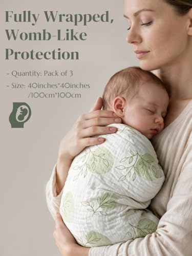 Muslin Swaddle Blankets for Newborns 3-Pack - Organic Cotton, Brown, 40x40 Inches