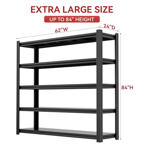 Heavy Duty Metal Storage Shelving Unit - 84 Inch Height, 5-Tier, 5000 lbs Capacity