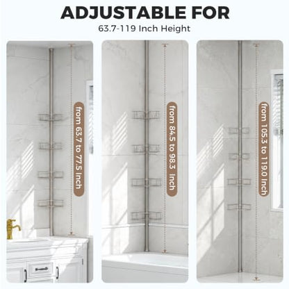 TOOLF Corner Shower Caddy Tension Pole 4-Tier Bathroom Organizer Gray