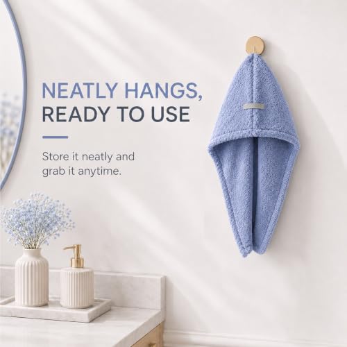 Blue Microfiber Hair Towel Wrap 29.5x11 Inches - Large Quick-Dry Hair Wrap