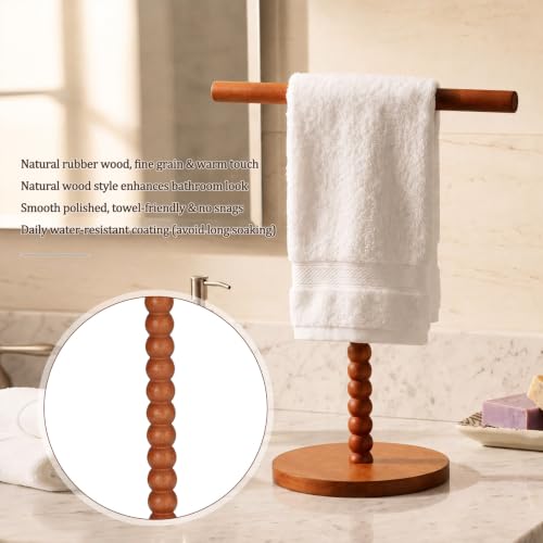 Rustic Wood Hand Towel Holder T-Shape Waterproof Countertop Towel Rack