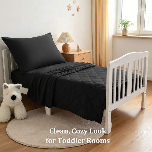 Toddler Cooling Bedding Set - Rayon Bamboo, 4 Pieces, Black