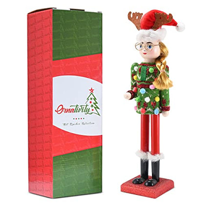 15-Inch Wooden Nutcracker Girl Christmas Decor for Holiday Table or Mantel