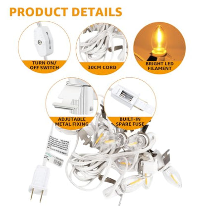 Christmas Village Lights with 5 LED Bulbs - 9FT C7 Cord Clips Accessory