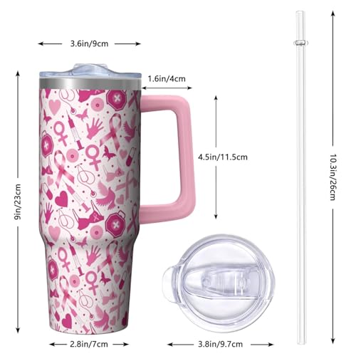 Cancer2 30oz Breast Cancer Awareness Stainless Steel Tumbler with Handle & Straw - Pink Ribbon Mug for Women & Survivors