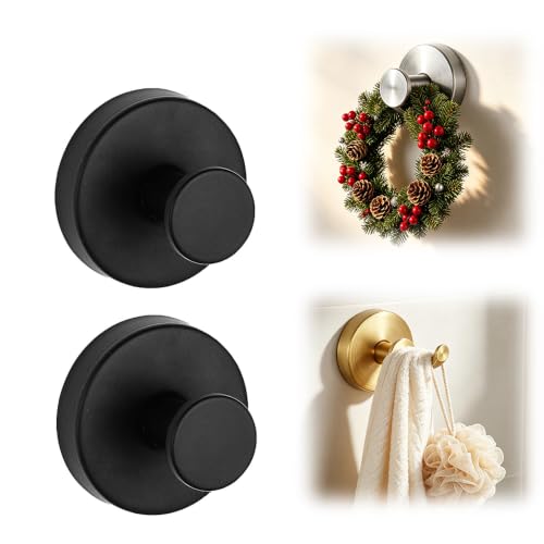 Black Suction Cup Hooks for Wreaths - No-Drill Wall Mounts, 2 Pack