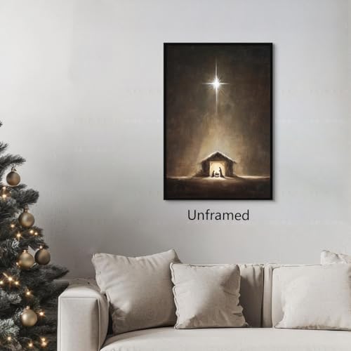 Unframed Christmas Nativity Scene Canvas Wall Art - Baby Jesus with Star of Bethlehem, 24x36 Inches, Religious Holiday Decor