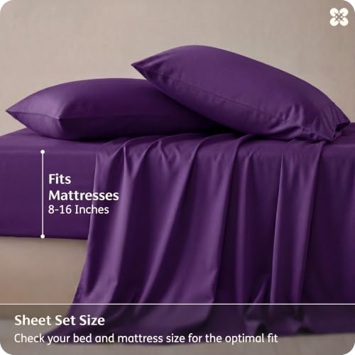 Bedsure King Size Bamboo Rayon Bed Sheets Set - Plum, 100% Breathable & Soft