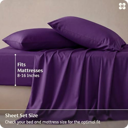 Bedsure King Size Bamboo Rayon Bed Sheets Set - Plum, 100% Breathable & Soft