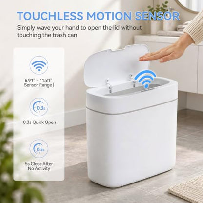 Automatic Bathroom Trash Can with Lid and Motion Sensor 3.2 Gallon