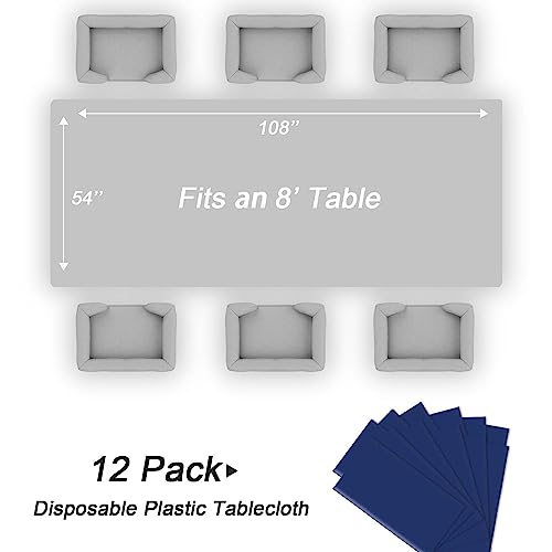 Disposable Navy Blue Plastic Tablecloth 54x108 Inches, 12 Pack – Party & Event Decor