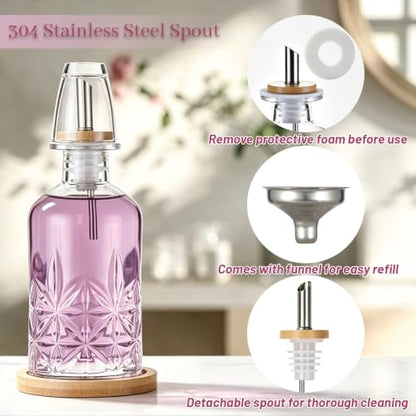 Vintage Glass Mouthwash Dispenser Set with Bamboo Tray & Rinse Cup