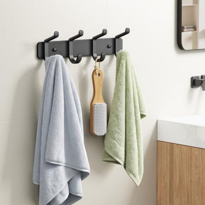 Heavy Duty Wall Mounted Coat Rack with 4 Double Hooks - Black, 1 Pack