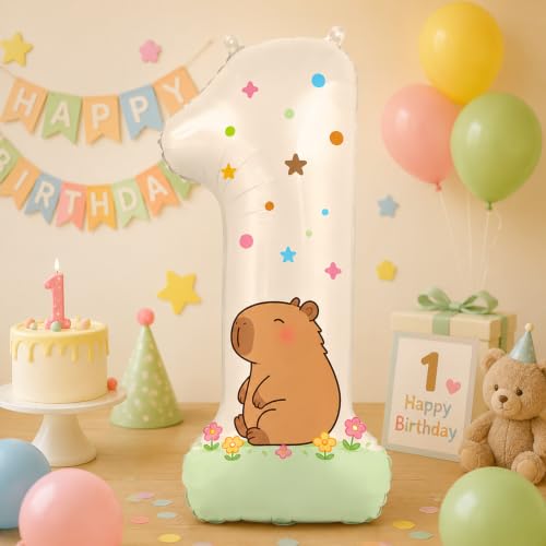 Giant 40-Inch Capybara Number 8 Balloon - Brown Birthday Decoration
