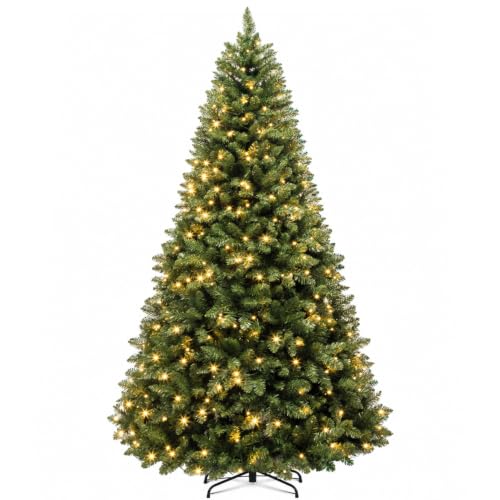 Green 7ft Prelit Artificial Christmas Tree with 300 Warm White LEDs - Hinged Design