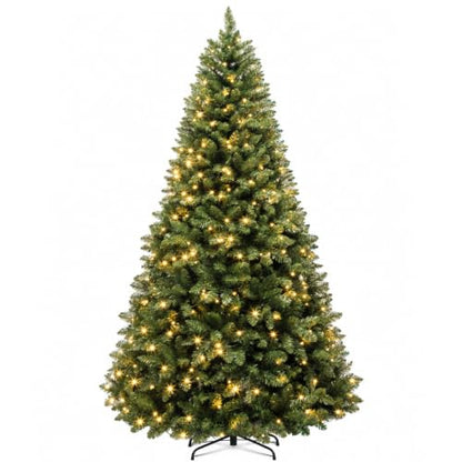 Green 7ft Prelit Artificial Christmas Tree with 300 Warm White LEDs - Hinged Design