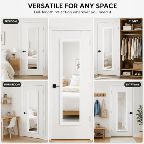 White Over Door Rectangular Mirror - 14.25 x 50.45 Inches, Modern Frame