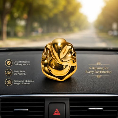 Ganesha Idol for Car Dashboard - Small Hindu God Statue, Gg Golden