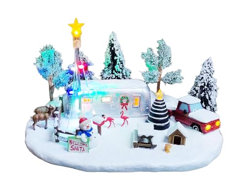 Musical LED Christmas Camper Scene Decor - Holiday Village Display