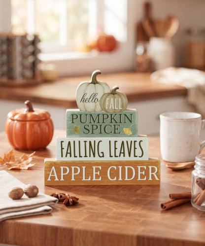 Putuo Decor Fall Decor for Home - Hello Fall Table Sign with Pumpkins Leaves Pumpkin Spice Variation