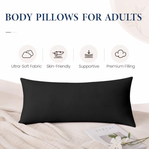 SHOUREN Body Pillow Black 14x36in for Side Sleepers & Maternity Support