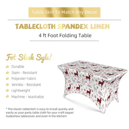 Christmas Reindeer Spandex Rectangle Tablecloth 4FT - Winter Holiday Decor