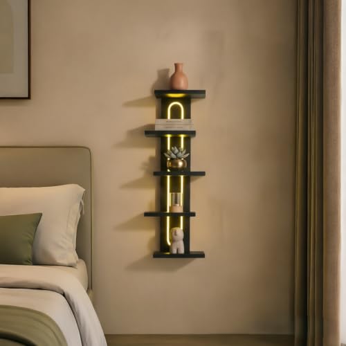 5 Tier Floating Shelf with RGB Light Black - Modern Wall Decor