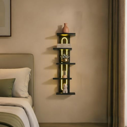 5 Tier Floating Shelf with RGB Light Black - Modern Wall Decor
