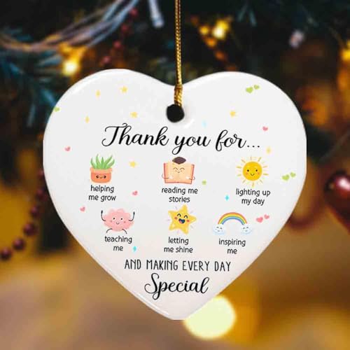 Thank You Teacher Ornament Heart-Shaped Ceramic Keepsake Gift with Variation HC-53