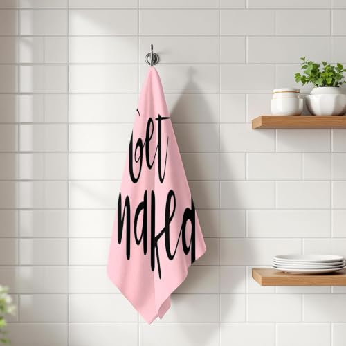 Pink Microfiber Bathroom Hand Towel 20x39 Inches - Get Naked Pattern, Quick Dry & Absorbent