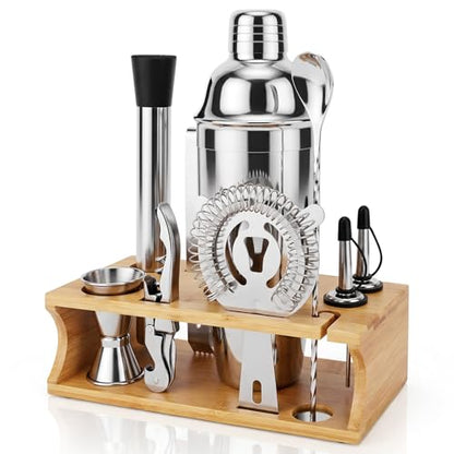 Stainless Steel Cocktail Shaker Set with Stand - Bartender Kit for Home Bar