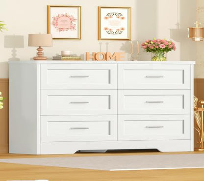 White 6-Drawer Dresser for Bedroom Modern Wooden Storage Organizer