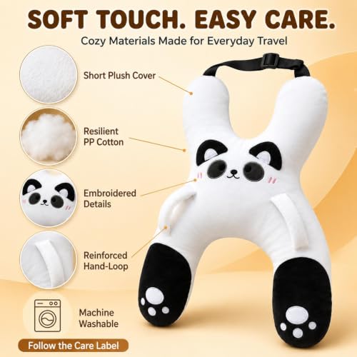 Kids Travel Car Pillow with Hand Straps - Gray Support Neck & Head Rest for Naps