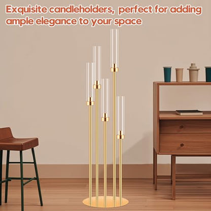 8-Piece Gold Candle Holder Set - 41.3 Inch Tall Home Decor with 5 Arms - Only Holders