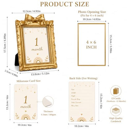 Baby Monthly Milestone Photo Frame Set - Gold Resin with Monthly Cards