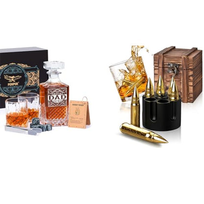 Whiskey Decanter Set with Glasses and Stones - Gift for Men & Dad