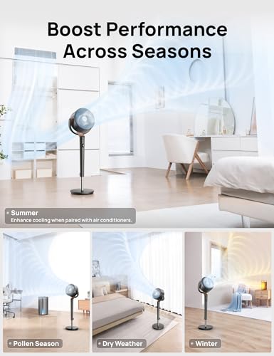 DREO Fan for Bedroom, 120° Oscillating Standing Fan, Quiet Floor Fan with DC Motor, Pedestal Fan for Room, 9 Speeds, 4 modes, 20dB, 120° Manual Vertical, 37-42" Adjustable Height, 9H Timer, Dark Gray