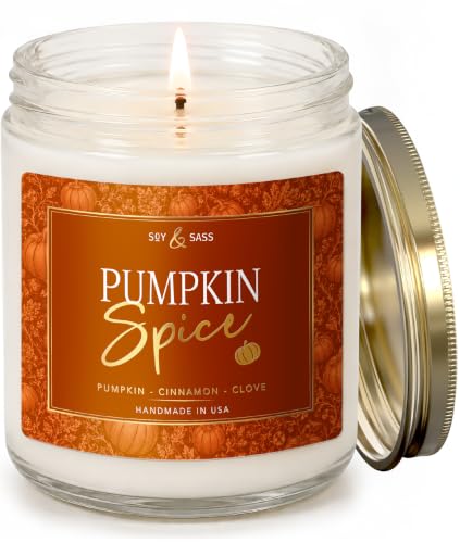 Pumpkin Spice Candle 9oz Fall Scented Soy Candle - Reusable Jar, 50Hr Burn - Pumpkin Spice / 9oz